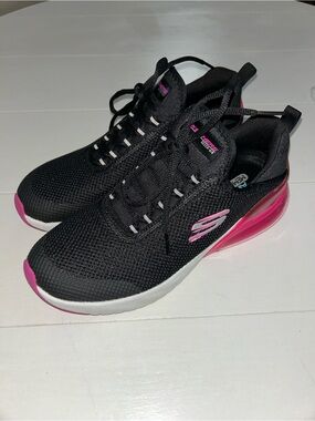 Skechers SKECH-AIR Black Athletic Sneakers with Pink Accents and White Sole